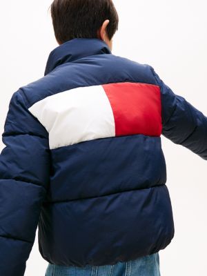 blue back flag logo puffer jacket for kids gender inclusive tommy hilfiger