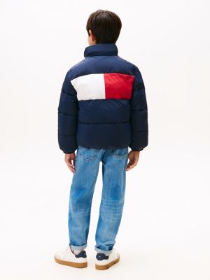 blue back flag logo puffer jacket for kids gender inclusive tommy hilfiger