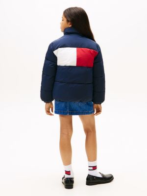 blue back flag logo puffer jacket for kids gender inclusive tommy hilfiger