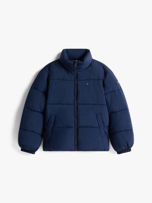 blue back flag logo puffer jacket for kids gender inclusive tommy hilfiger