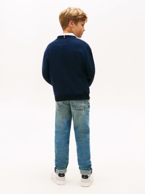 blue logo fleece crew neck sweatshirt for kids gender inclusive tommy hilfiger