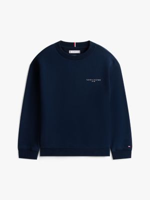 blue logo fleece crew neck sweatshirt for kids gender inclusive tommy hilfiger