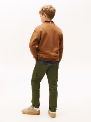 brown logo fleece crew neck sweatshirt for kids gender inclusive tommy hilfiger