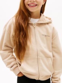 Logo Brushed Fleece Zip-Thru Hoody — Beige 4