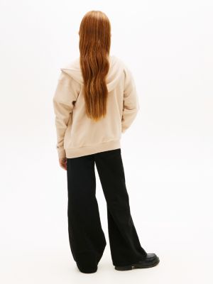 beige logo brushed fleece zip-thru hoody for kids gender inclusive tommy hilfiger