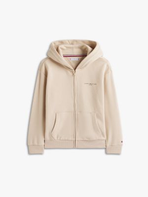 beige logo brushed fleece zip-thru hoody for kids gender inclusive tommy hilfiger