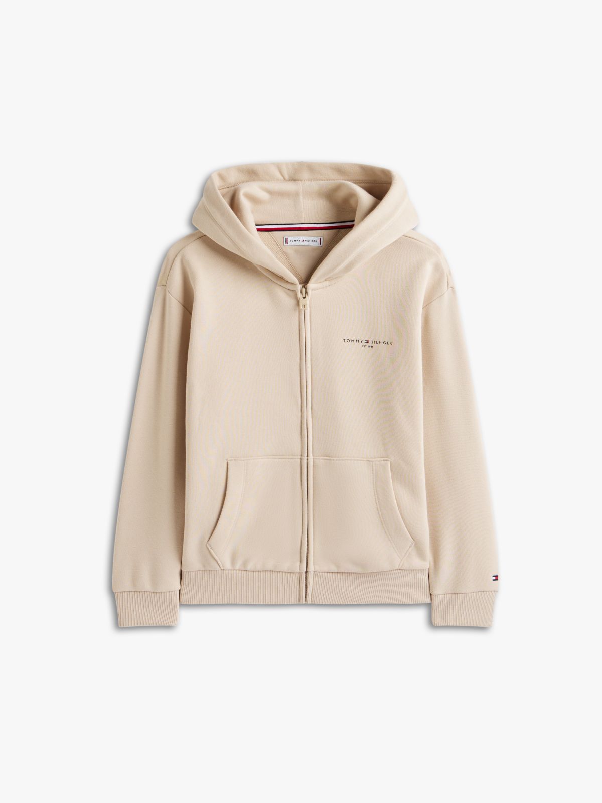 Logo Brushed Fleece Zip-Thru Hoody — Beige