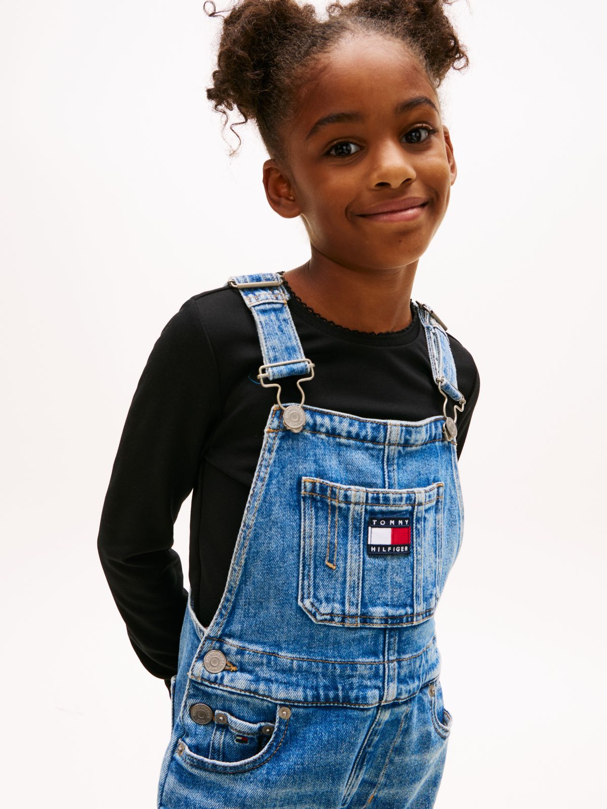 Heritage Flag Logo Relaxed Denim Dungarees — Blue