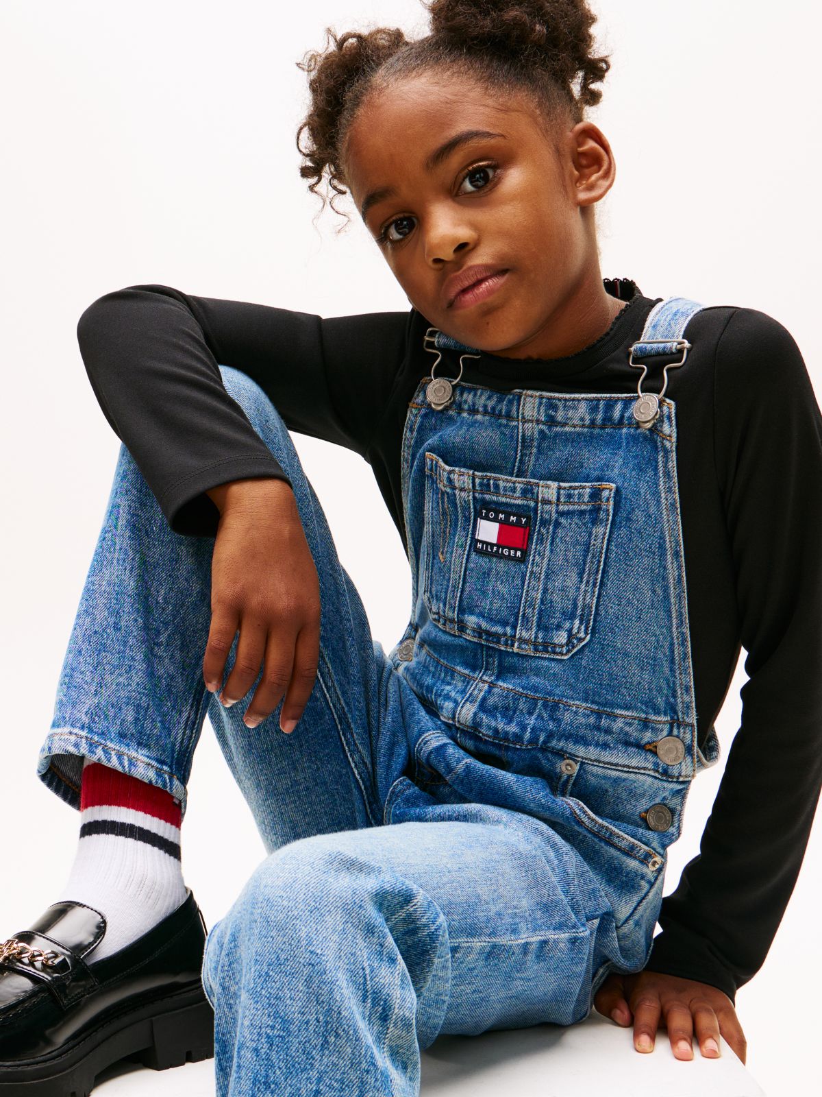 Heritage Flag Logo Relaxed Denim Dungarees — Blue