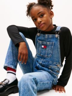 Heritage Flag Logo Relaxed Denim Dungarees — Blue 3