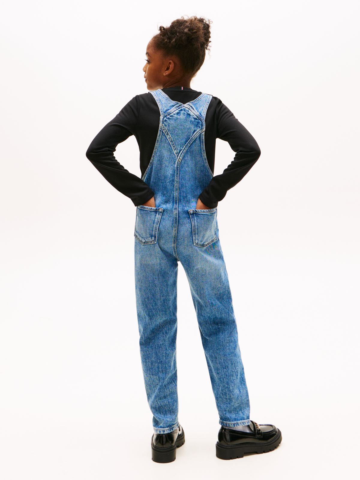 Heritage Flag Logo Relaxed Denim Dungarees — Blue