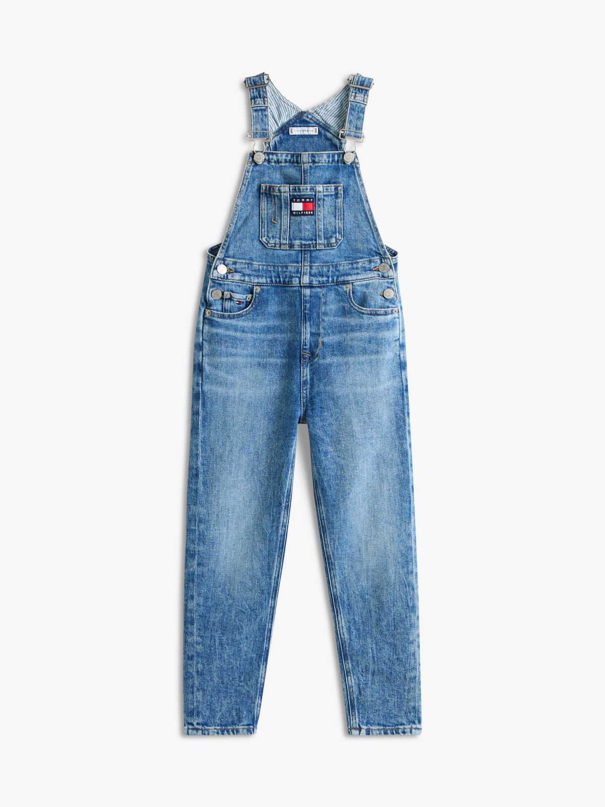 Heritage Flag Logo Relaxed Denim Dungarees — Blue