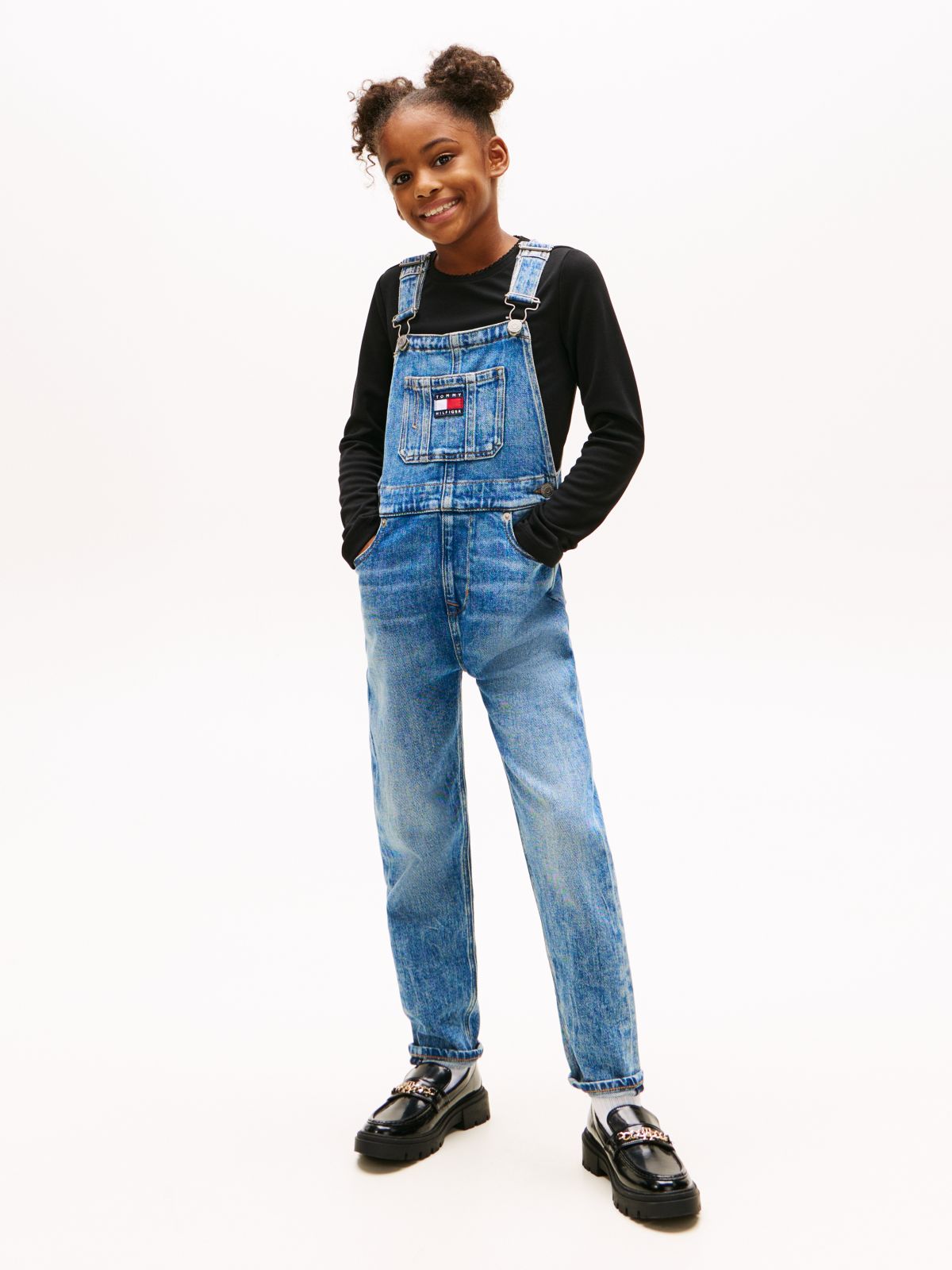Heritage Flag Logo Relaxed Denim Dungarees — Blue