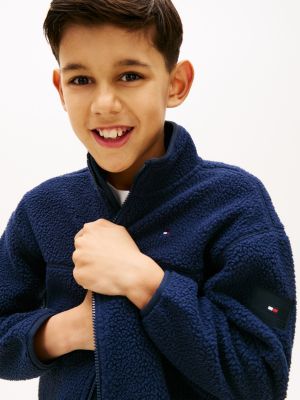 blue essential polar fleece zip-thru sweatshirt for kids gender inclusive tommy hilfiger
