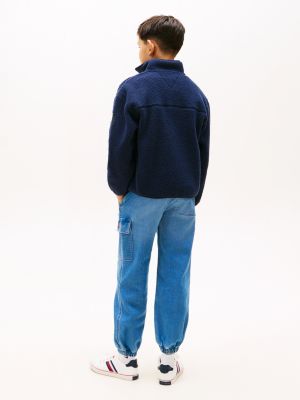 blue essential polar fleece zip-thru sweatshirt for kids gender inclusive tommy hilfiger