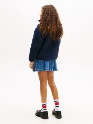 blue essential polar fleece zip-thru sweatshirt for kids gender inclusive tommy hilfiger
