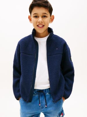 blue essential polar fleece zip-thru sweatshirt for kids gender inclusive tommy hilfiger