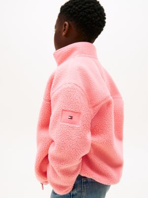 pink essential polar fleece zip-thru sweatshirt for kids gender inclusive tommy hilfiger