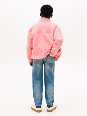 pink essential polar fleece zip-thru sweatshirt for kids gender inclusive tommy hilfiger