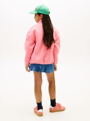 pink essential polar fleece zip-thru sweatshirt for kids gender inclusive tommy hilfiger