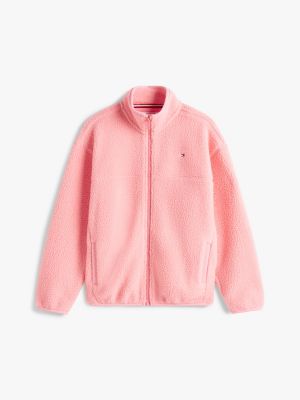 pink essential polar fleece zip-thru sweatshirt for kids gender inclusive tommy hilfiger