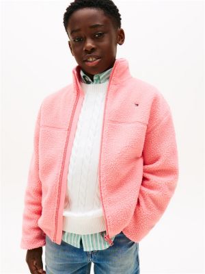 pink essential polar fleece zip-thru sweatshirt for kids gender inclusive tommy hilfiger