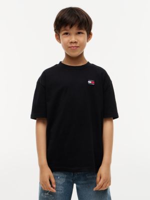 t-shirt en jersey à logo drapeau black pour enfants genre inclusif tommy hilfiger