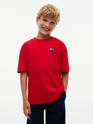red t-shirt aus jersey mit flag-logo für gender-inclusive kinder - tommy hilfiger