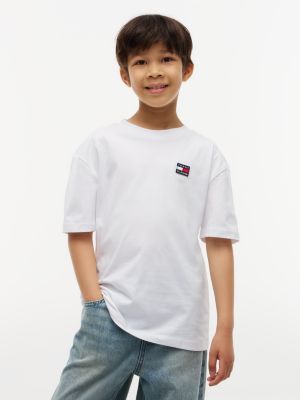white t-shirt aus jersey mit flag-logo für gender-inclusive kinder - tommy hilfiger