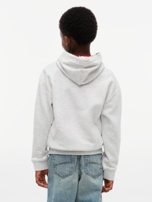grau hoodie aus terry mit flag-logo für gender-inclusive kinder - tommy hilfiger