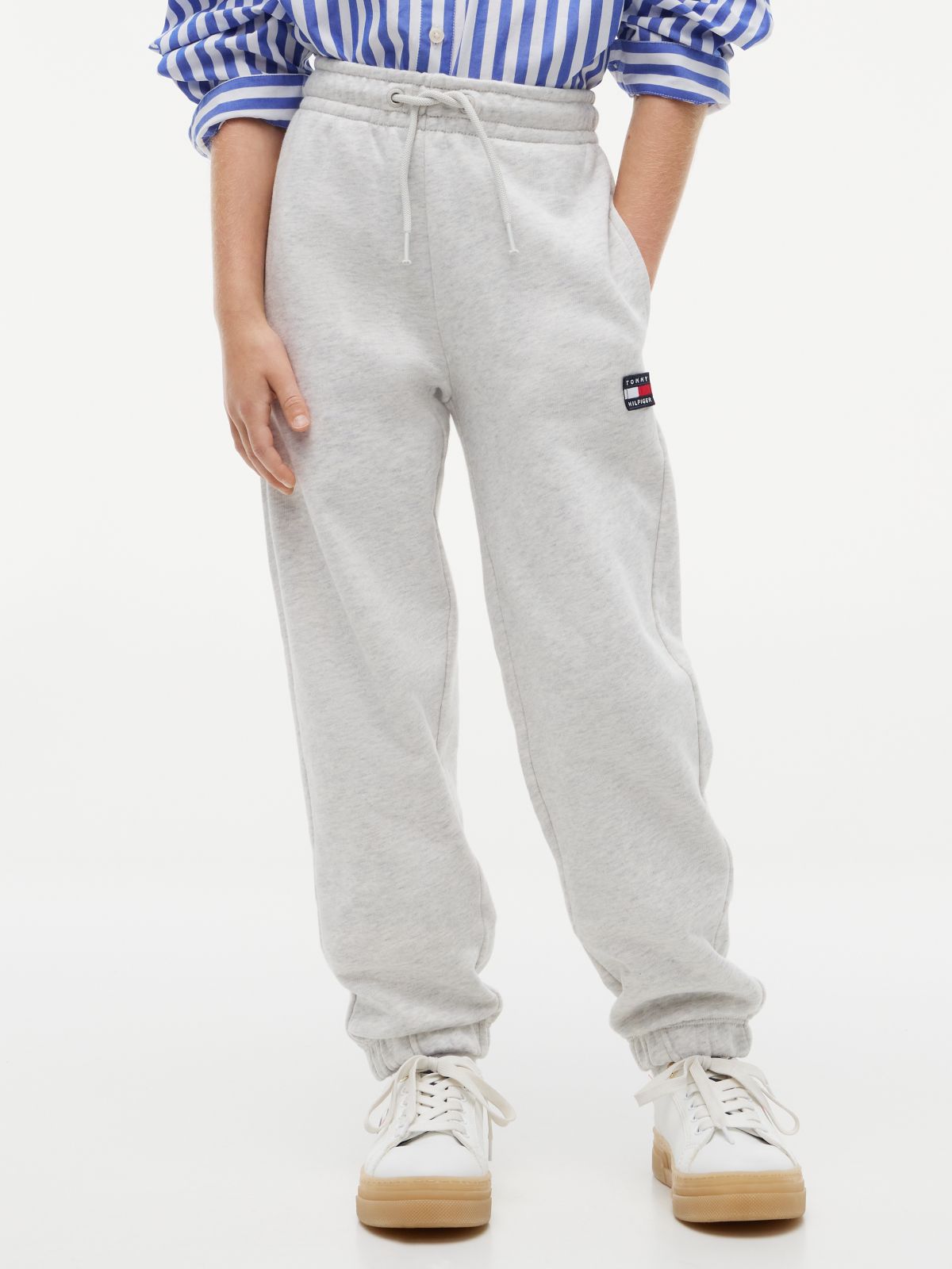 Flag Logo Terry Cuffed Joggers — Grey