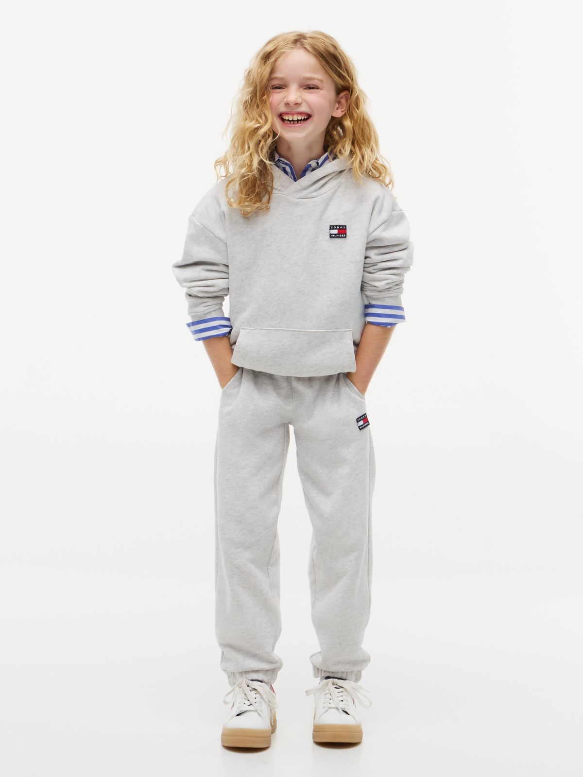Flag Logo Terry Cuffed Joggers — Grey