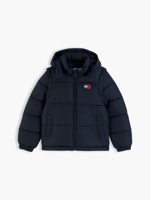 blue heritage ripstop removeable sleeve puffer jacket for kids gender inclusive tommy hilfiger