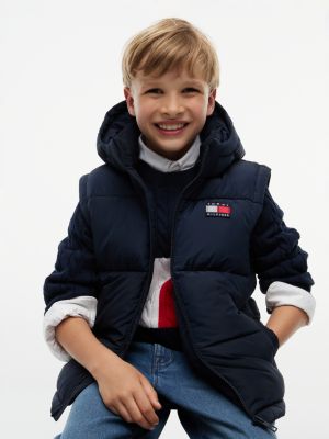 blue heritage ripstop removeable sleeve puffer jacket for kids gender inclusive tommy hilfiger