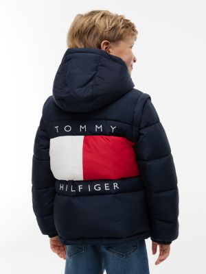 blue heritage ripstop removeable sleeve puffer jacket for kids gender inclusive tommy hilfiger