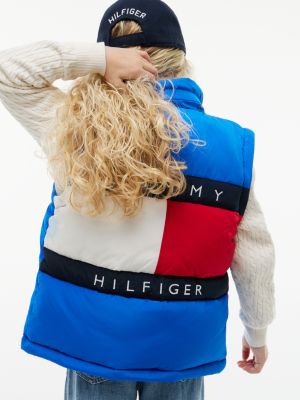 blue heritage ripstop removeable sleeve puffer jacket for kids gender inclusive tommy hilfiger