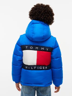 blue heritage ripstop removeable sleeve puffer jacket for kids gender inclusive tommy hilfiger