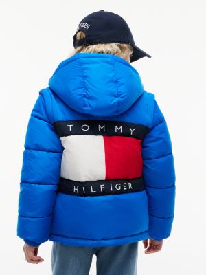 blue heritage ripstop removeable sleeve puffer jacket for kids gender inclusive tommy hilfiger