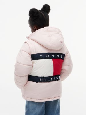 pink heritage ripstop removeable sleeve puffer jacket for kids gender inclusive tommy hilfiger