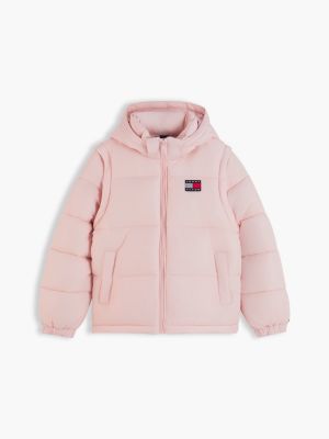 pink heritage ripstop removeable sleeve puffer jacket for kids gender inclusive tommy hilfiger
