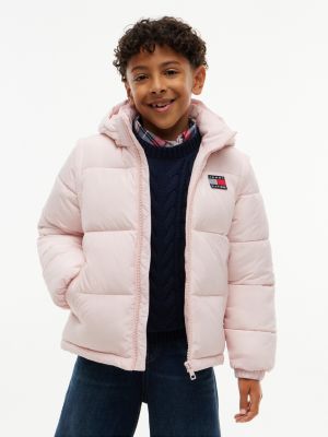 pink heritage puffer-jacke aus ripstop mit rückenlogo für gender-inclusive kinder - tommy hilfiger