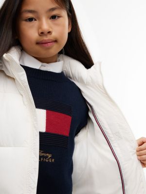white heritage ripstop removeable sleeve puffer jacket for kids gender inclusive tommy hilfiger