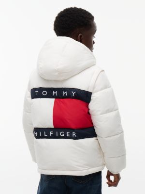 white heritage ripstop removeable sleeve puffer jacket for kids gender inclusive tommy hilfiger
