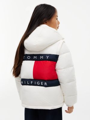 white heritage ripstop removeable sleeve puffer jacket for kids gender inclusive tommy hilfiger