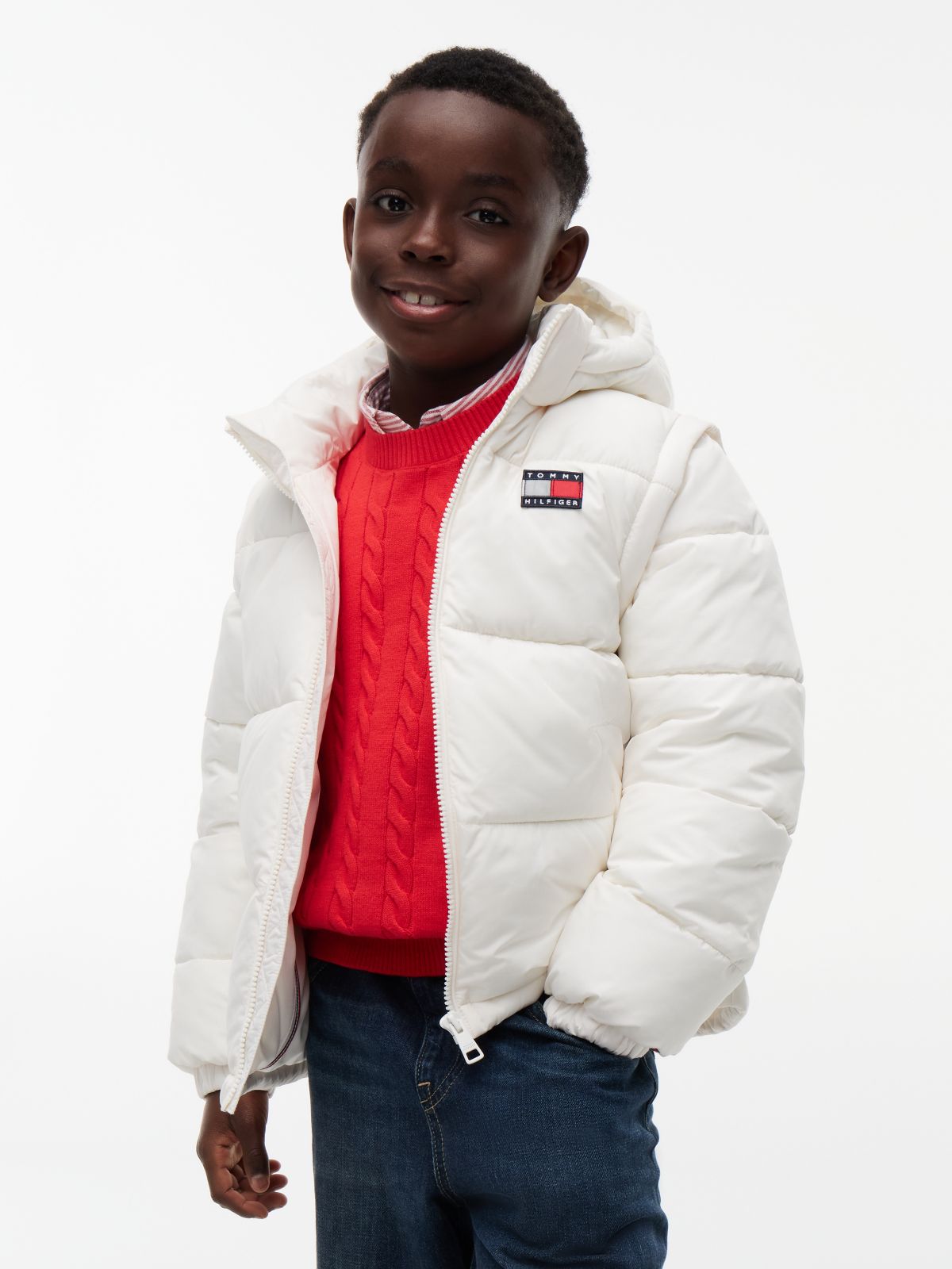 Heritage Ripstop Removeable Sleeve Puffer Jacket — White