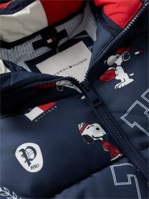 blue peanuts® print relaxed hooded puffer jacket for kids gender inclusive tommy hilfiger