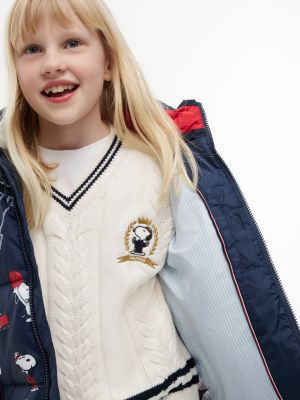 blue peanuts® print relaxed hooded puffer jacket for kids gender inclusive tommy hilfiger