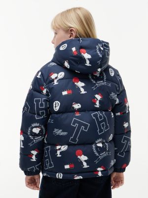 blue peanuts® print relaxed hooded puffer jacket for kids gender inclusive tommy hilfiger