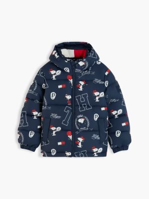 blue peanuts® print relaxed hooded puffer jacket for kids gender inclusive tommy hilfiger