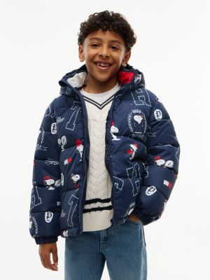 cazadora acolchada amplia con capucha y estampado de peanuts® blue de diseño inclusivo infantil tommy hilfiger